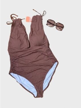 Brown Ruched One-Piece Swimsuit - Classic Women’s Swimwear
